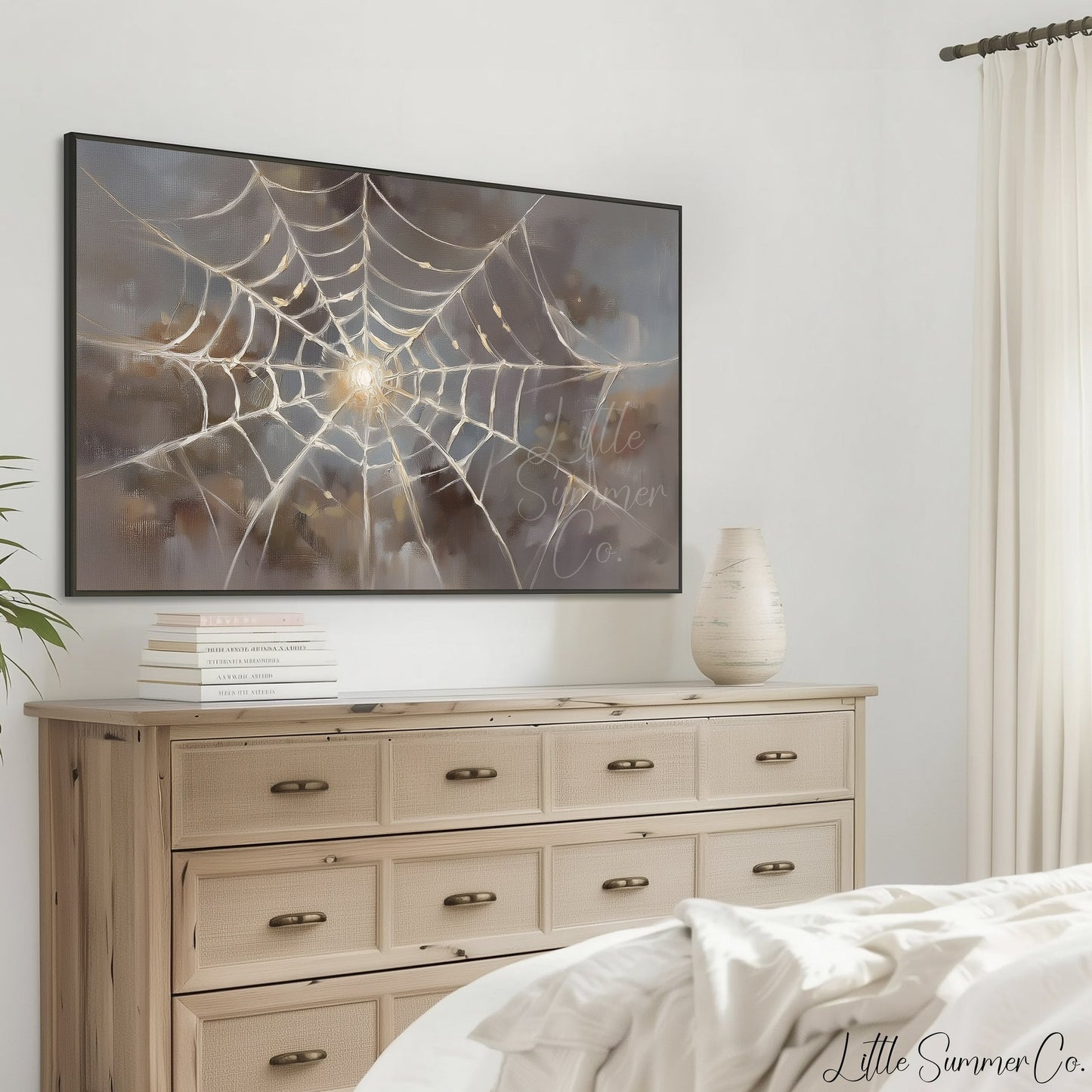 Sunlit Spider Web Frame TV Art displayed on a TV