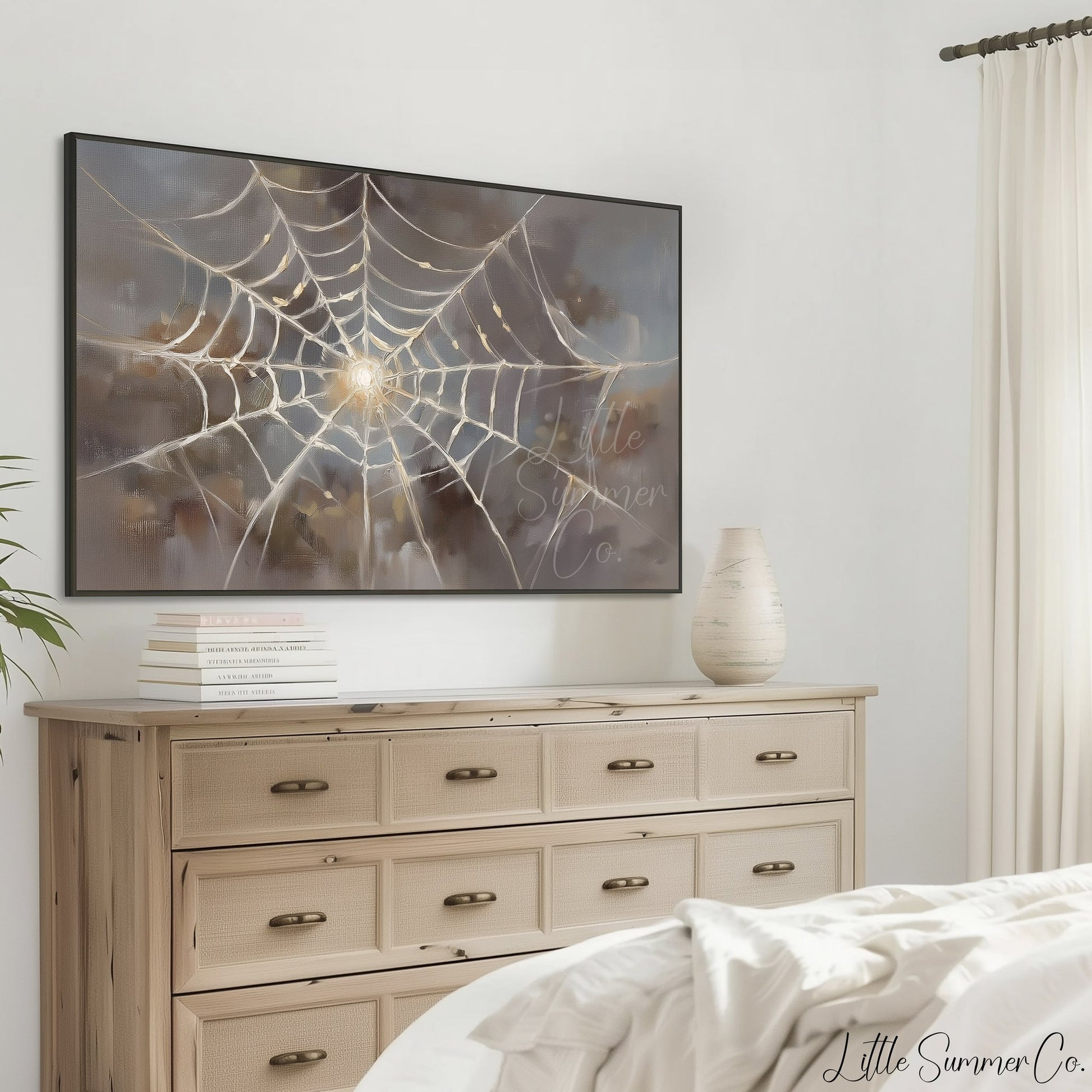 Sunlit Spider Web Frame TV Art displayed on a TV
