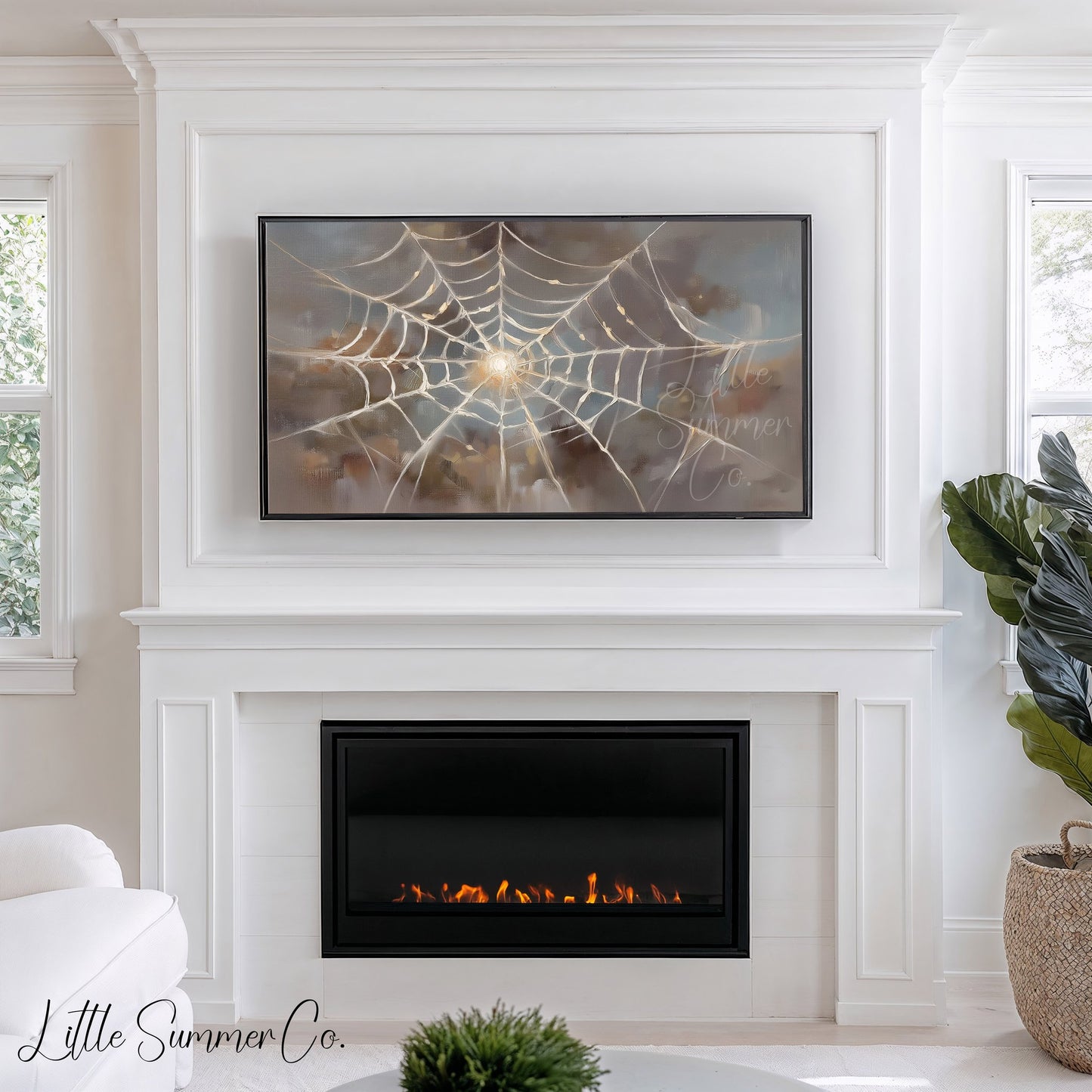 Sunlit Spider Web Frame TV Art displayed on a TV