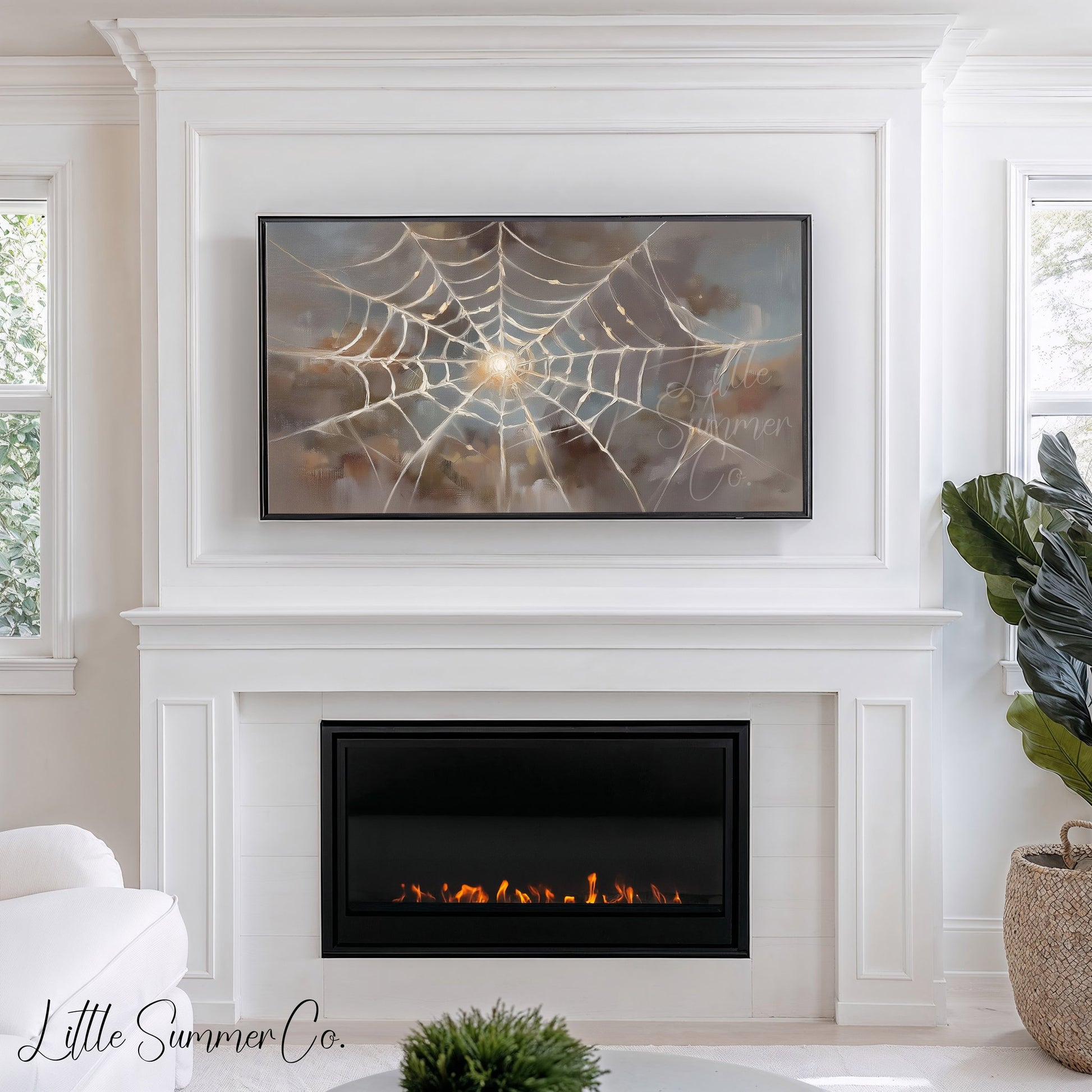 Sunlit Spider Web Frame TV Art displayed on a TV