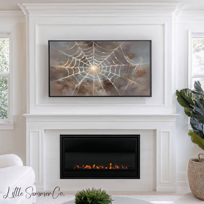 Sunlit Spider Web Frame TV Art displayed on a TV