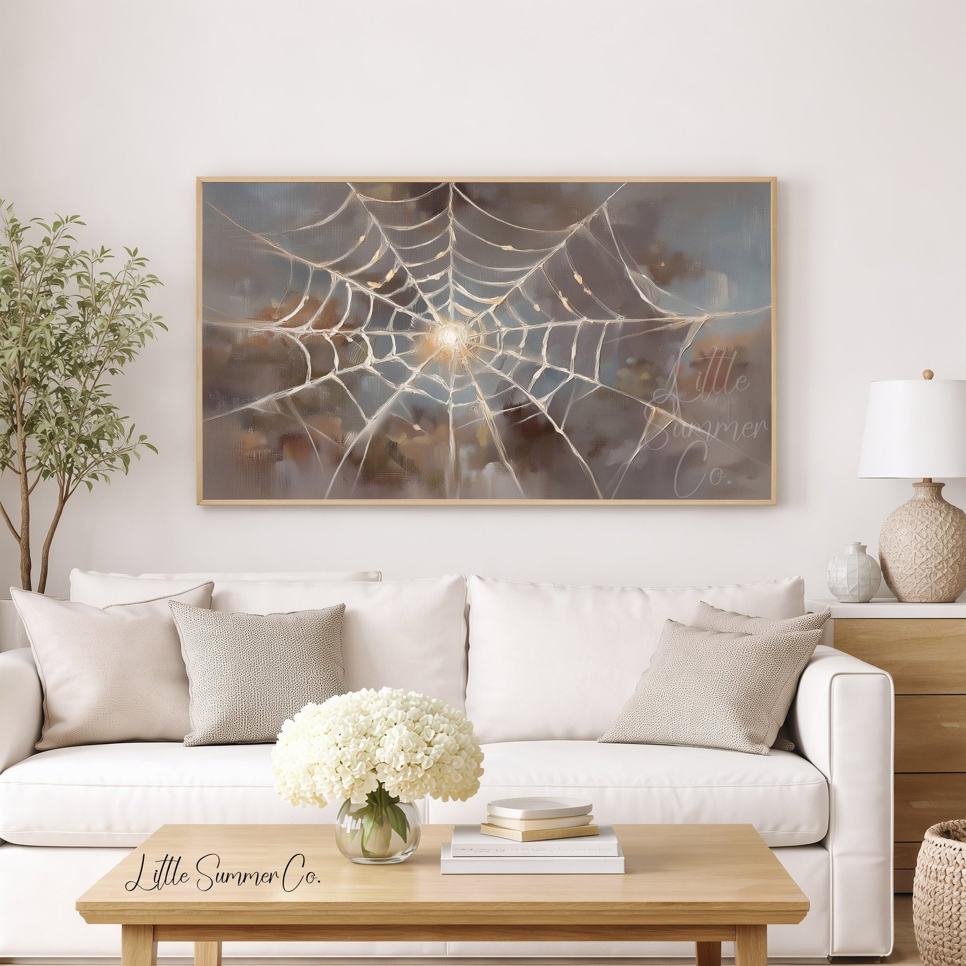 Sunlit Spider Web Frame TV Art displayed on a TV