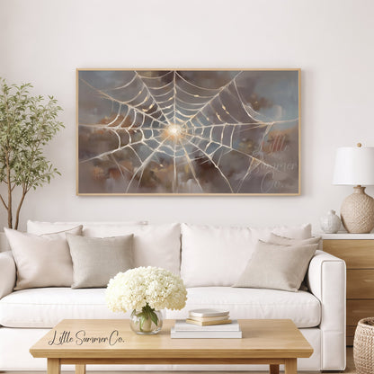 Sunlit Spider Web Frame TV Art displayed on a TV