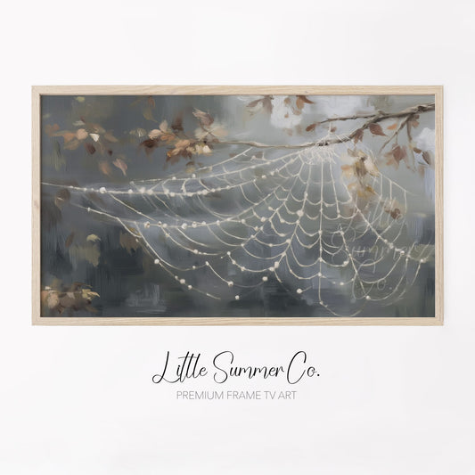 Autumn Spider Web Frame TV Art displayed on a TV