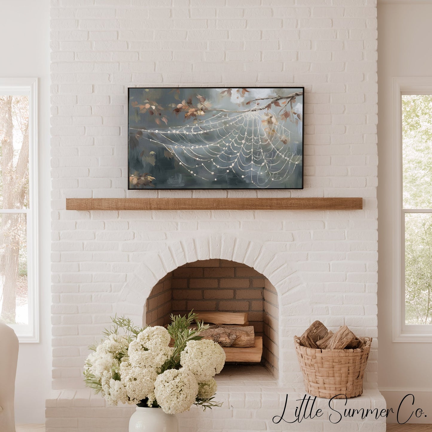 Autumn Spider Web Frame TV Art displayed on a TV
