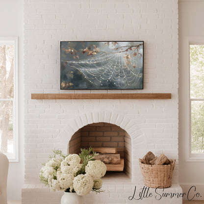 Autumn Spider Web Frame TV Art displayed on a TV