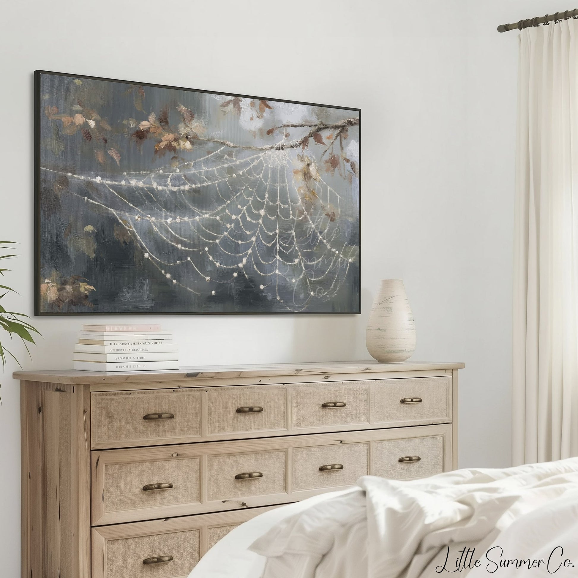 Autumn Spider Web Frame TV Art displayed on a TV
