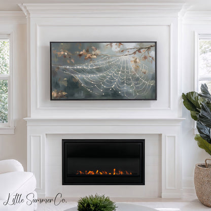 Autumn Spider Web Frame TV Art displayed on a TV
