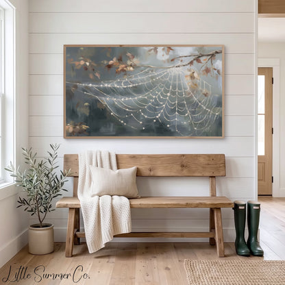 Autumn Spider Web Frame TV Art displayed on a TV
