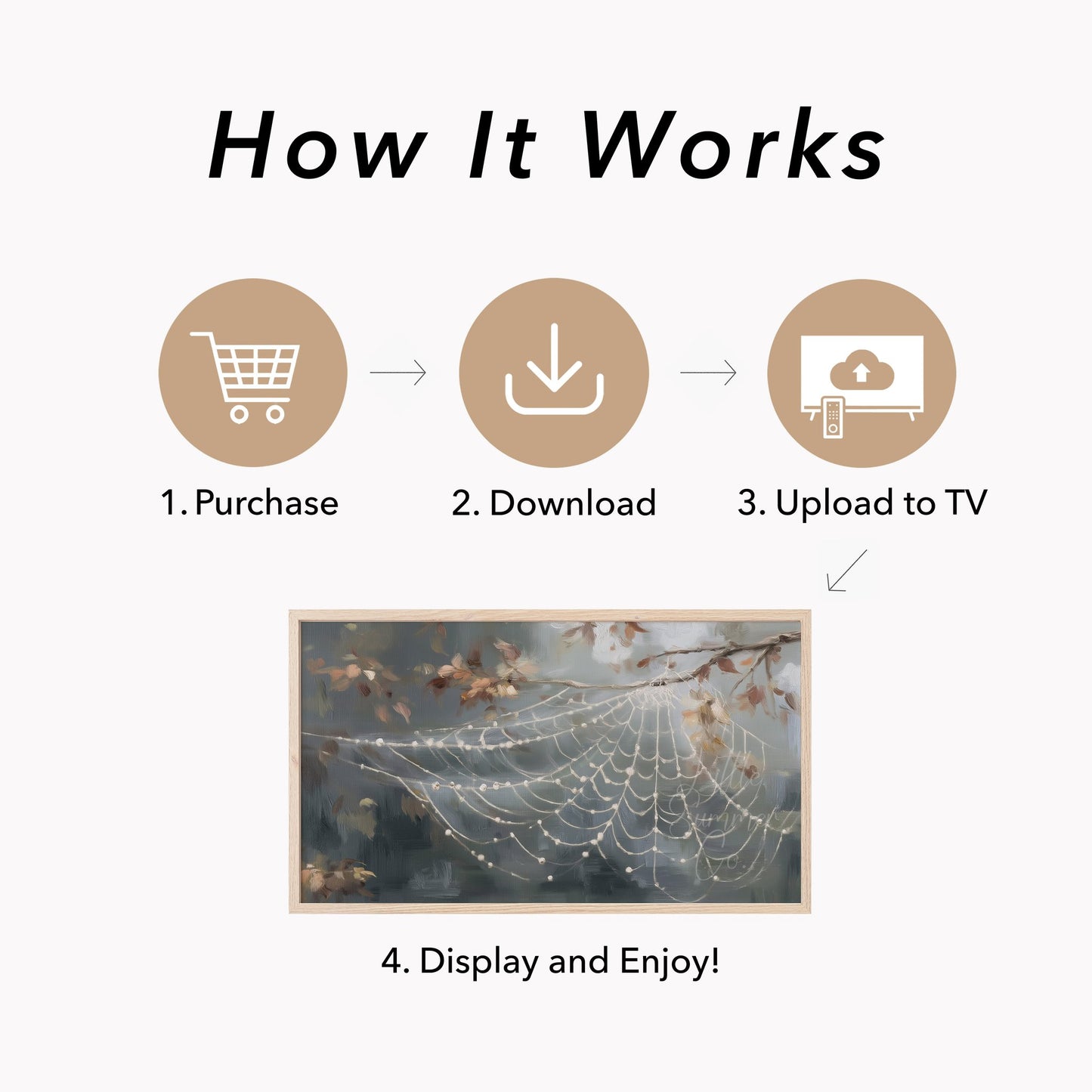 Autumn Spider Web Frame TV Art displayed on a TV