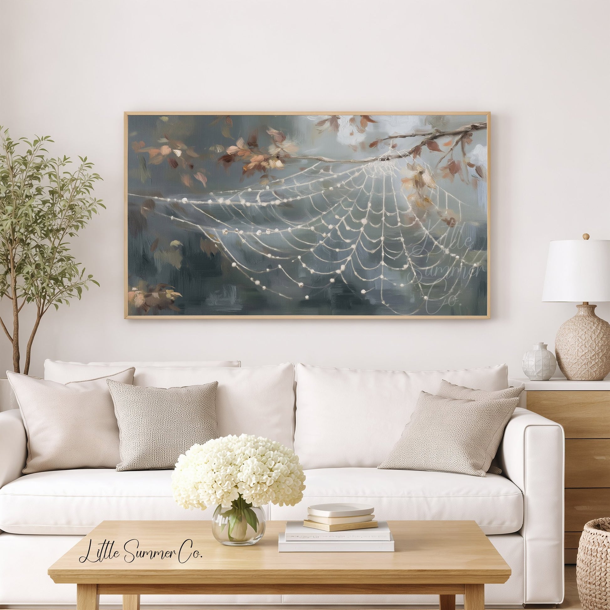 Autumn Spider Web Frame TV Art displayed on a TV