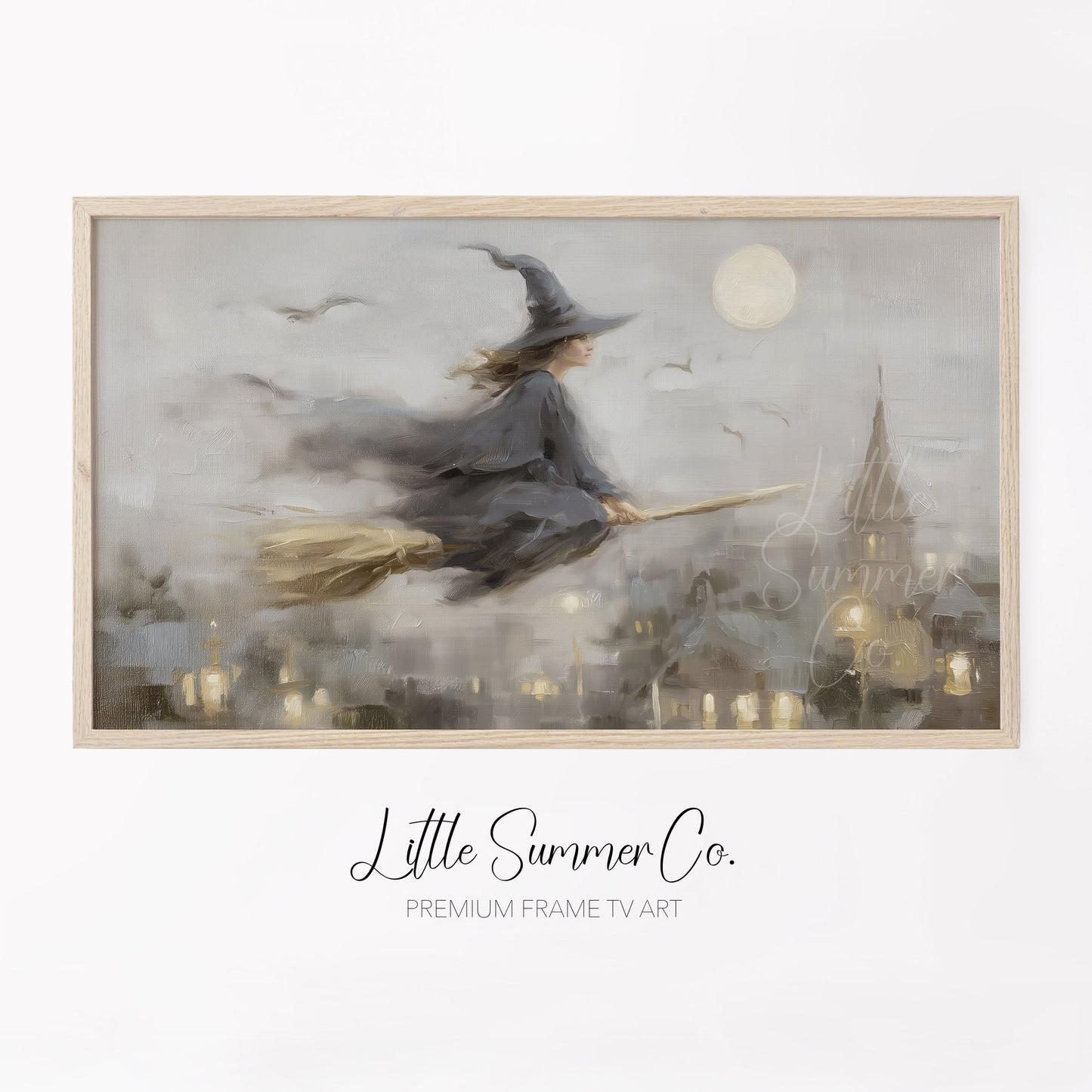 Witch On Broom Frame TV Art displayed on a TV