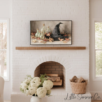 Witch Hat Potion Bottles Frame TV Art displayed on a TV