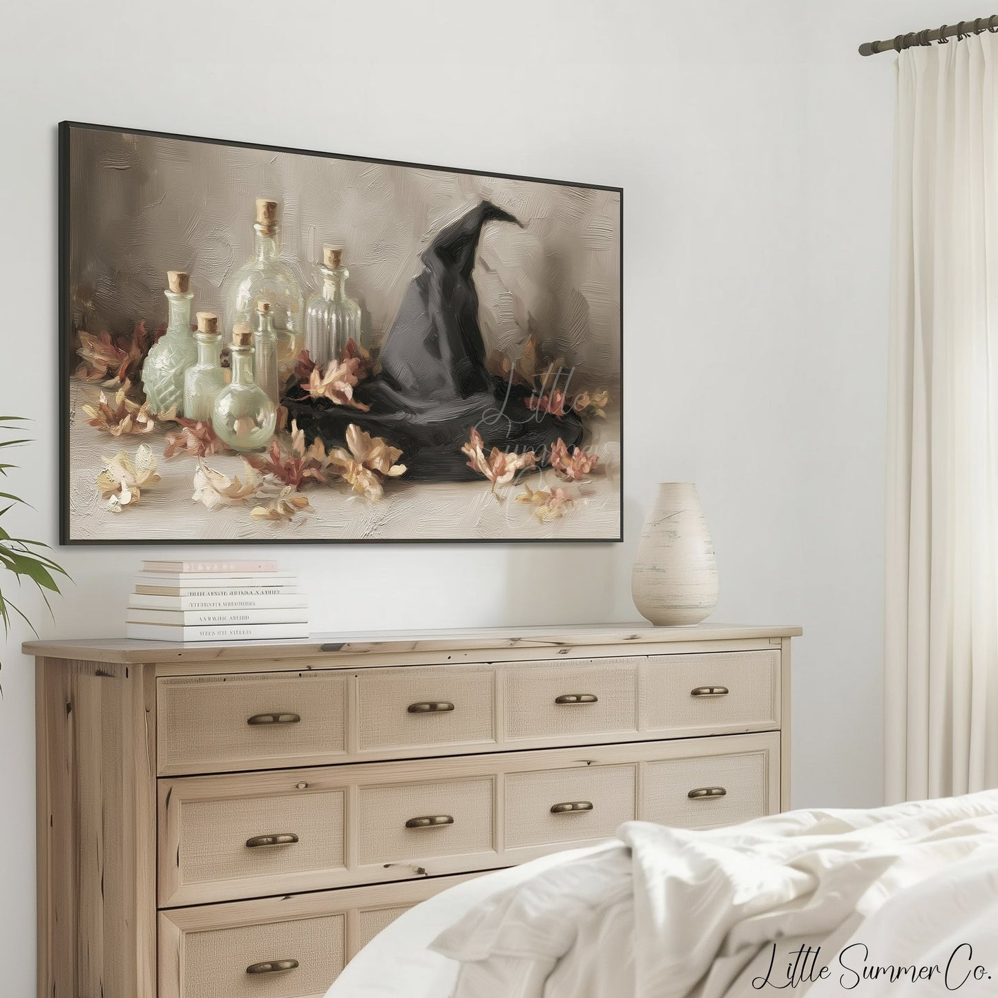 Witch Hat Potion Bottles Frame TV Art displayed on a TV