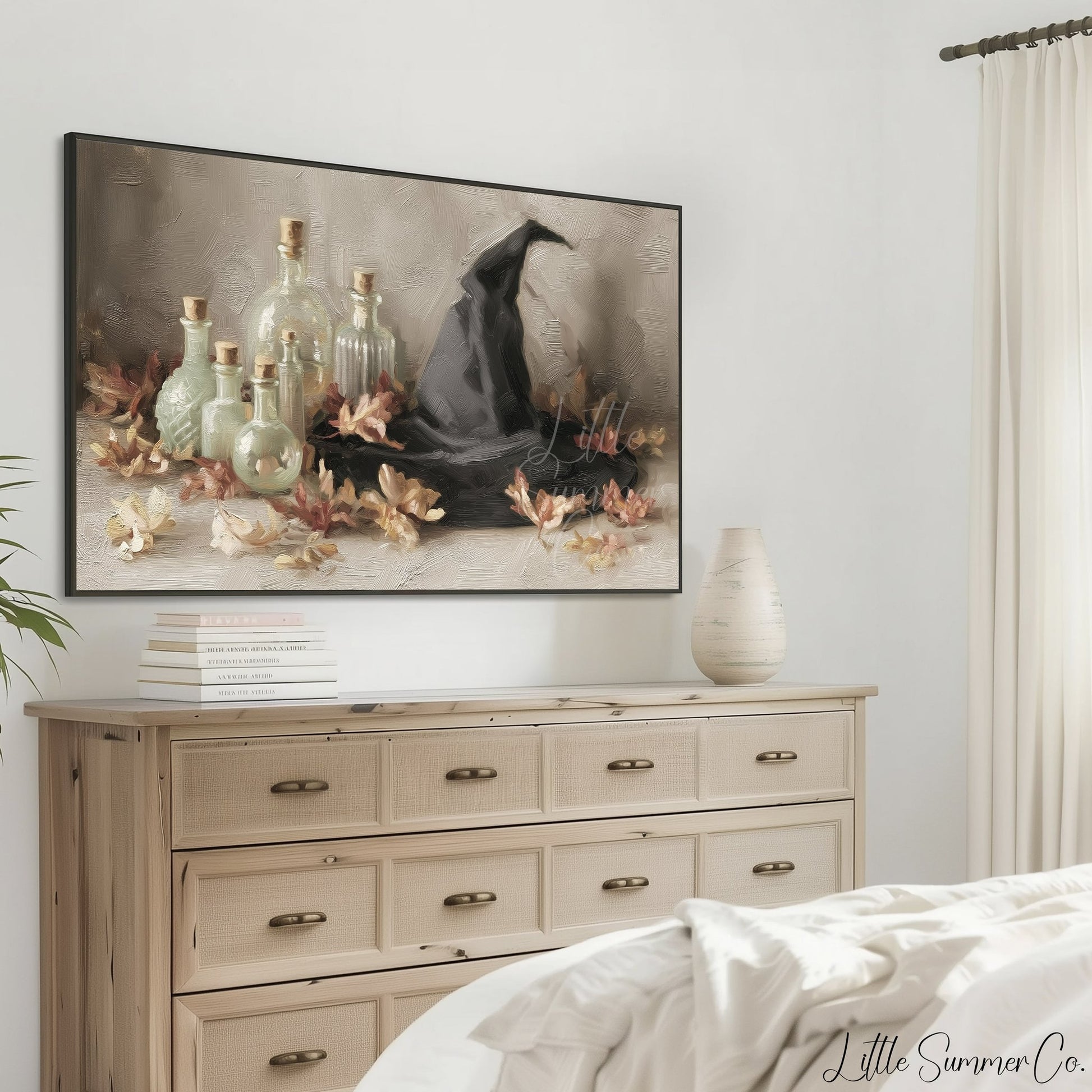 Witch Hat Potion Bottles Frame TV Art displayed on a TV