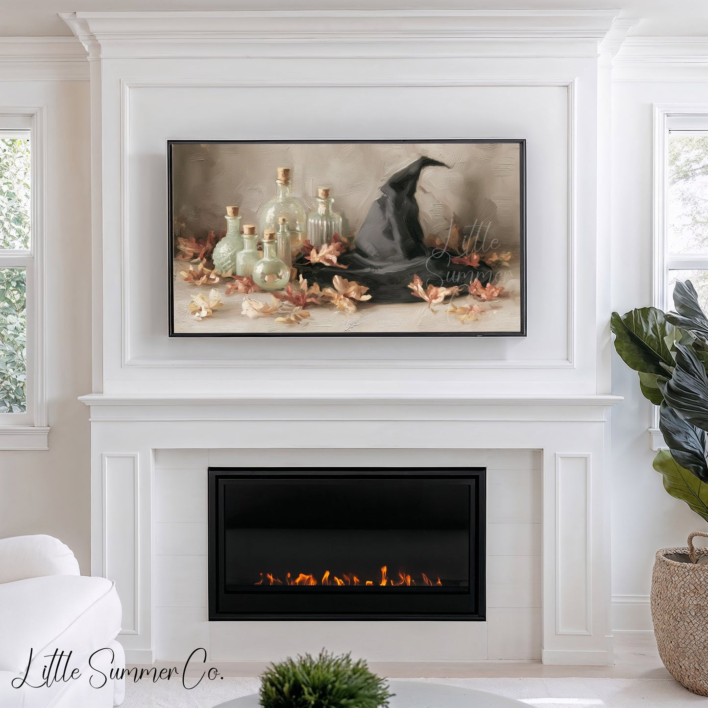 Witch Hat Potion Bottles Frame TV Art displayed on a TV