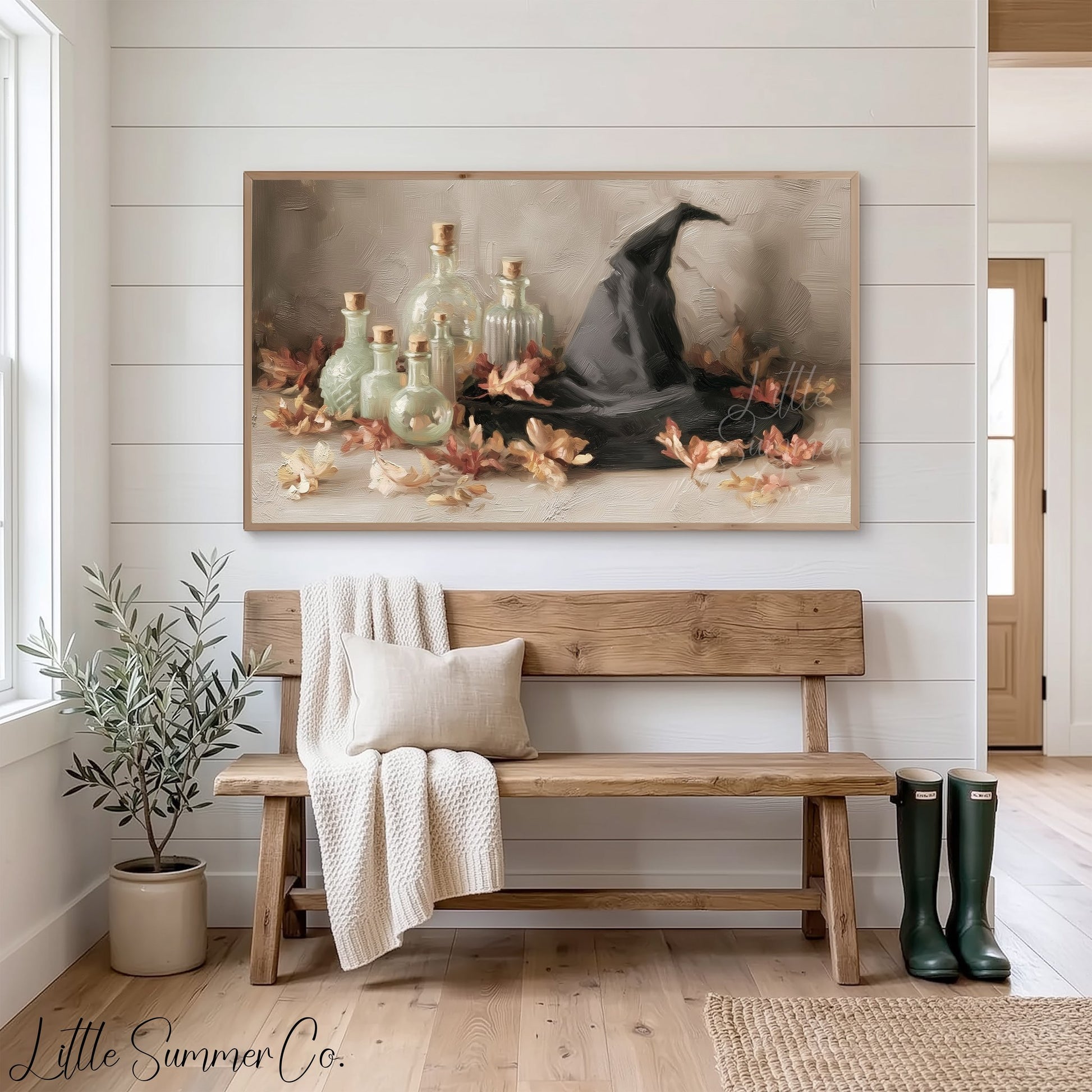 Witch Hat Potion Bottles Frame TV Art displayed on a TV