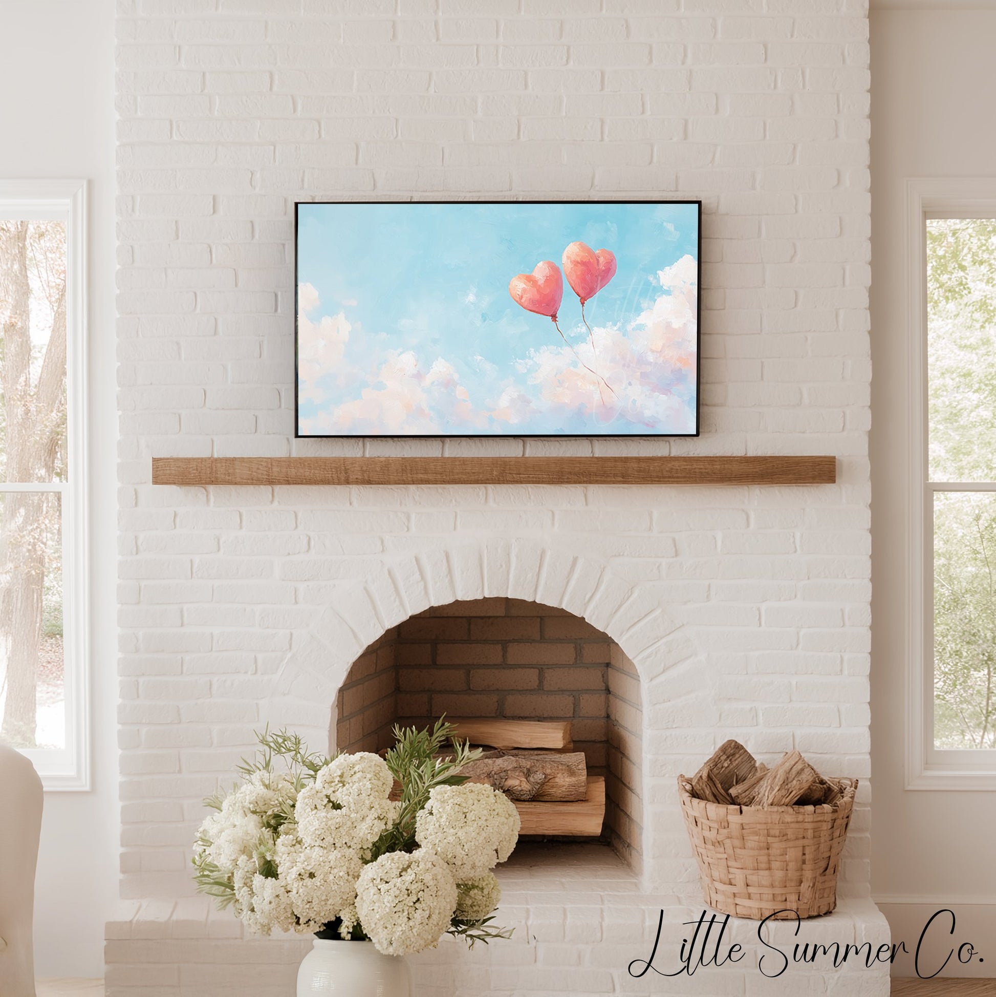 Heart Balloons Frame TV Art displayed on a TV
