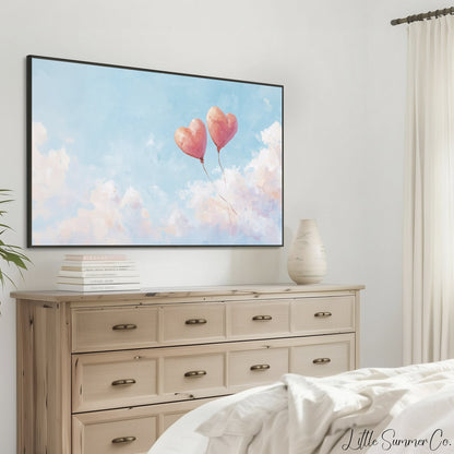 Heart Balloons Frame TV Art displayed on a TV