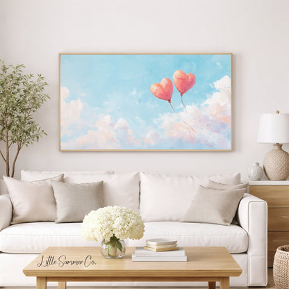 Heart Balloons Frame TV Art displayed on a TV