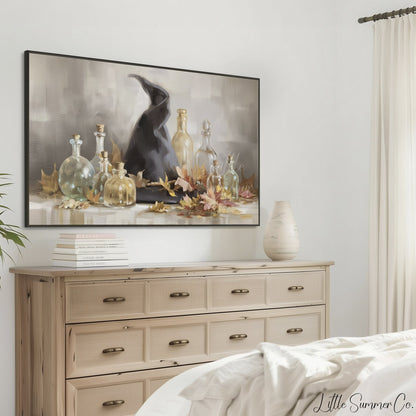 Witch Hat Bottles Frame TV Art displayed on a TV