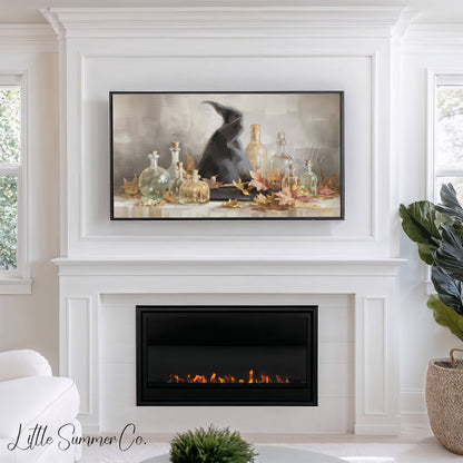 Witch Hat Bottles Frame TV Art displayed on a TV