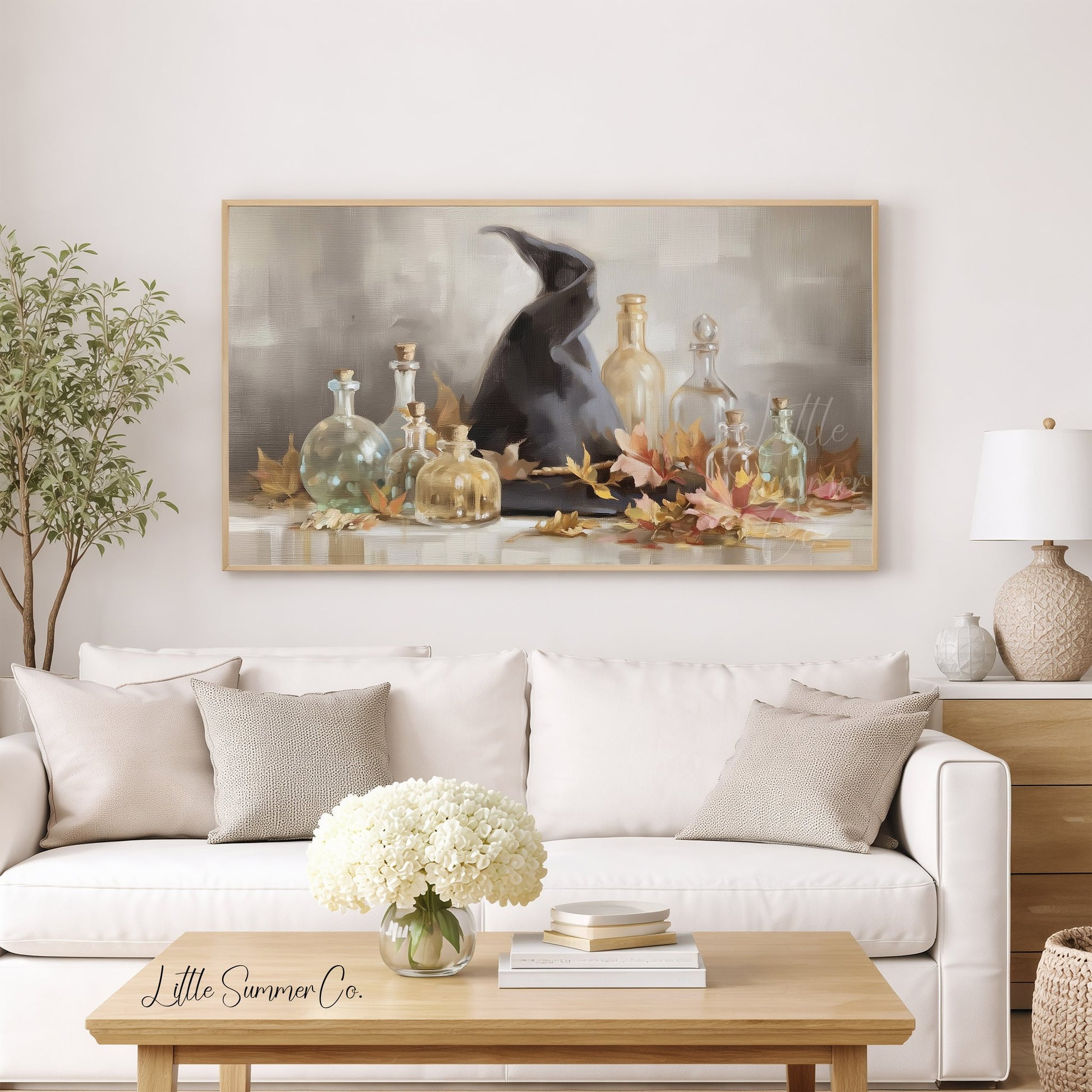 Witch Hat Bottles Frame TV Art displayed on a TV