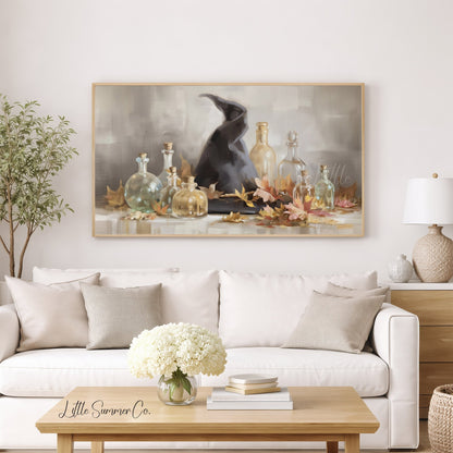 Witch Hat Bottles Frame TV Art displayed on a TV