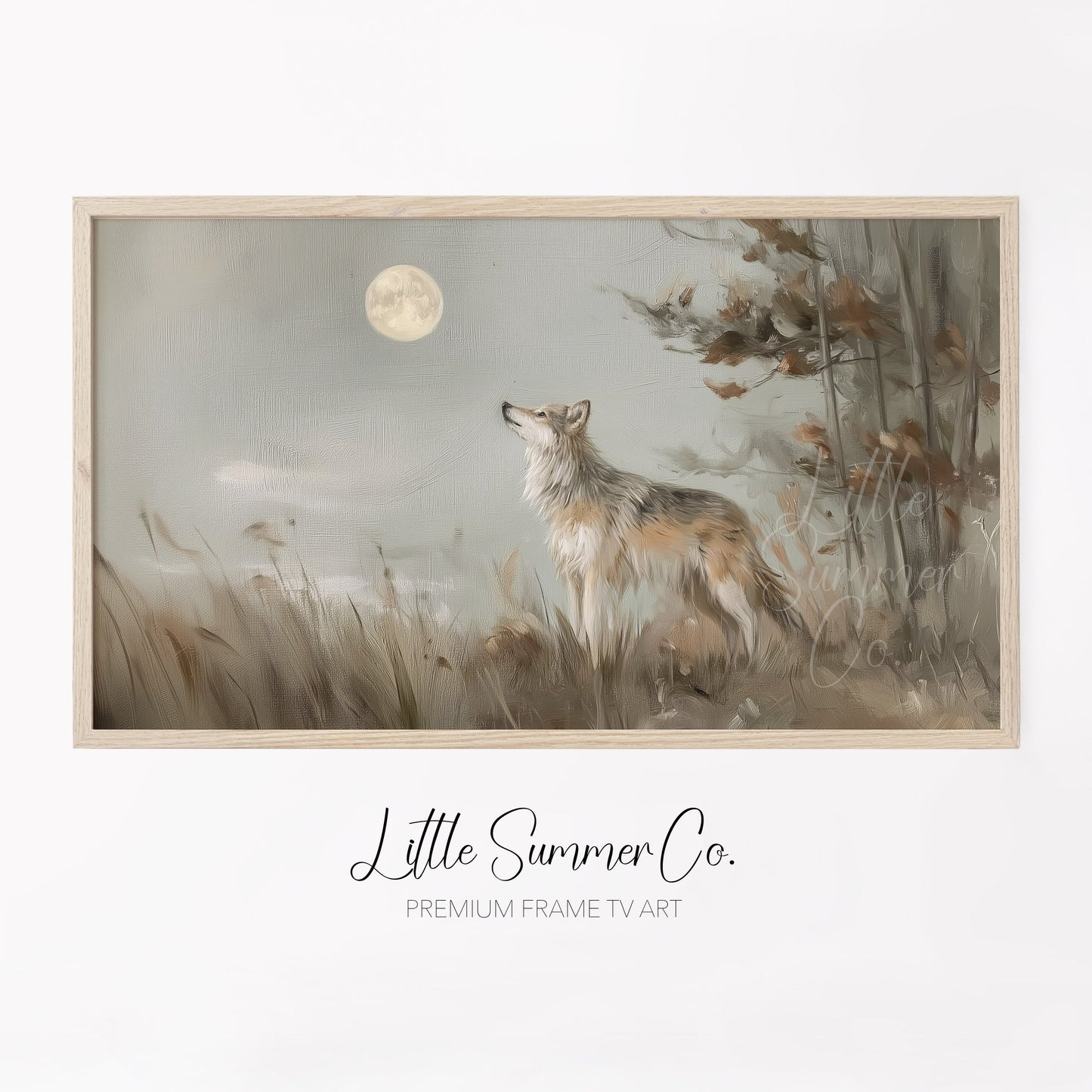 Wolf Under Moon Frame TV Art displayed on a TV