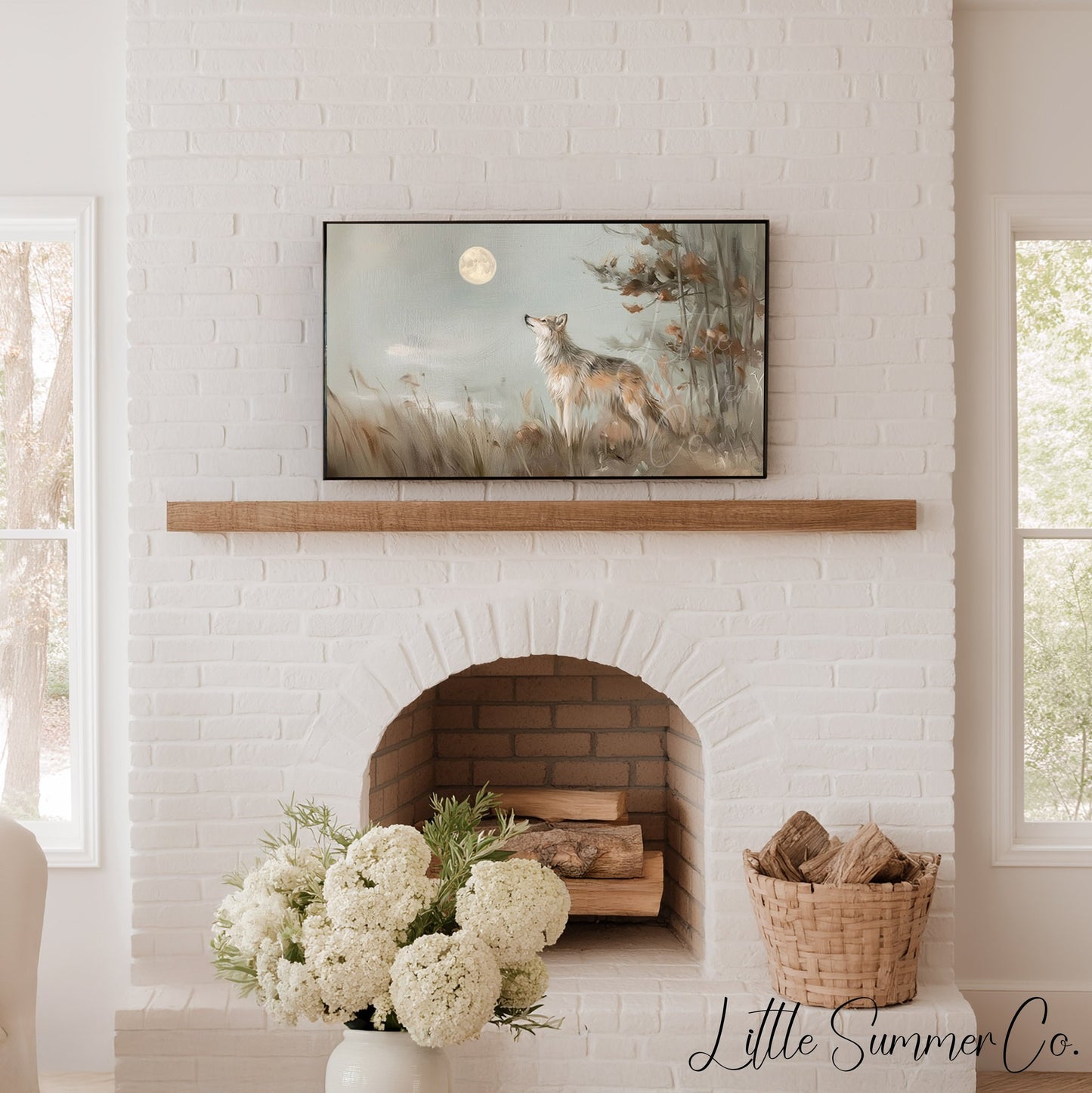 Wolf Under Moon Frame TV Art displayed on a TV