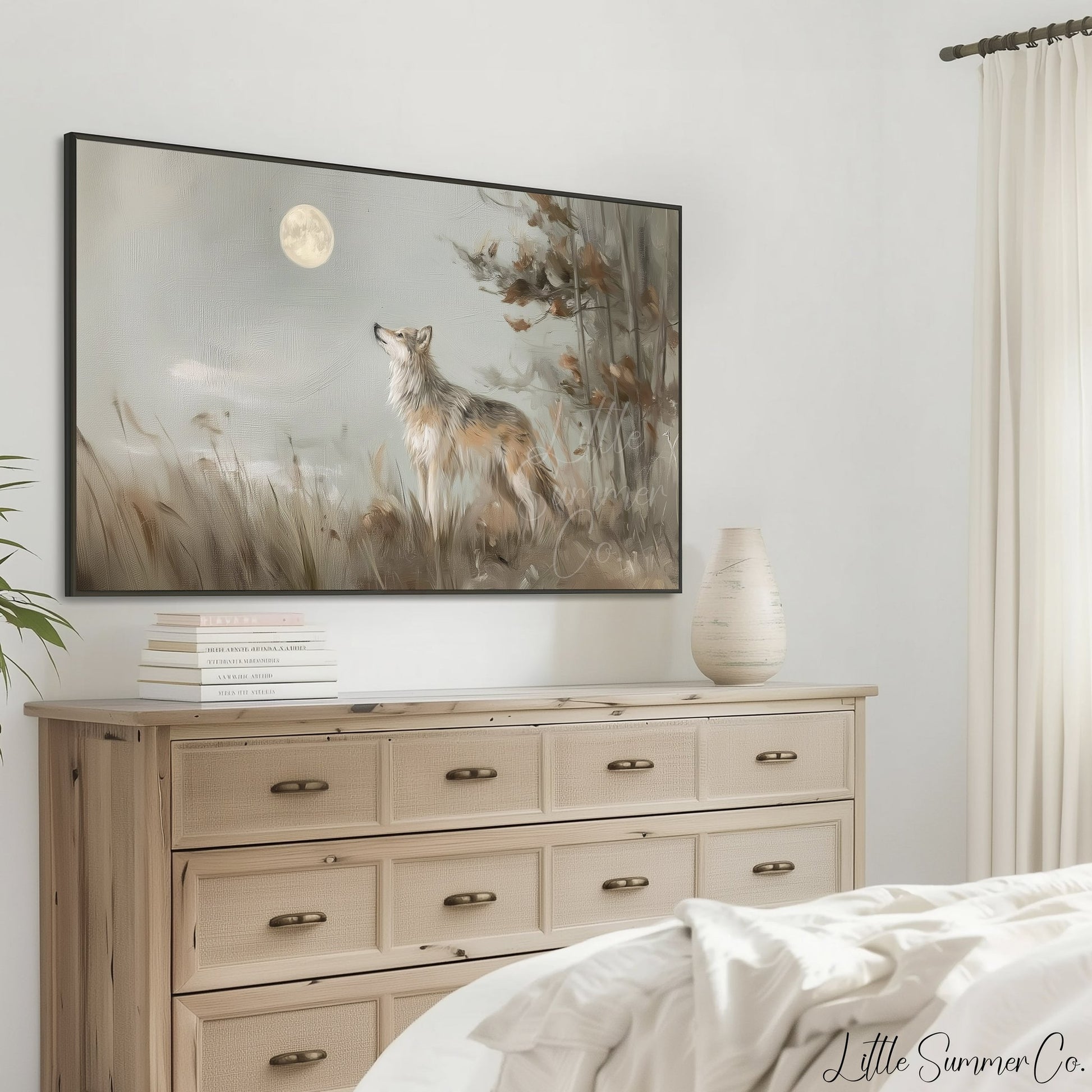 Wolf Under Moon Frame TV Art displayed on a TV