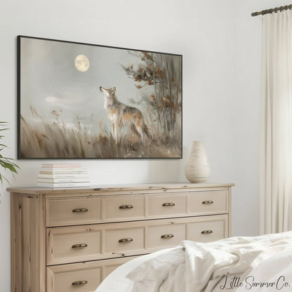 Wolf Under Moon Frame TV Art displayed on a TV