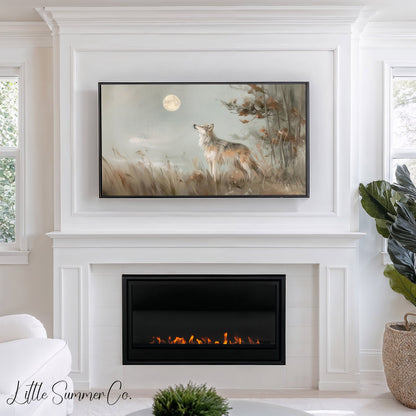 Wolf Under Moon Frame TV Art displayed on a TV