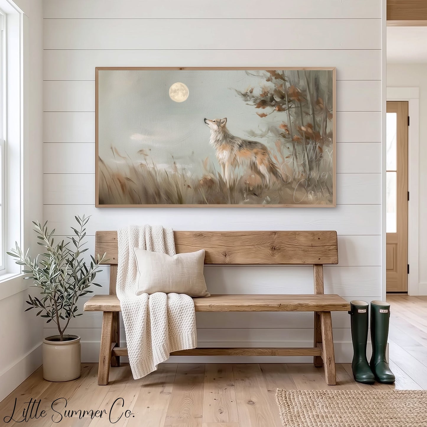 Wolf Under Moon Frame TV Art displayed on a TV