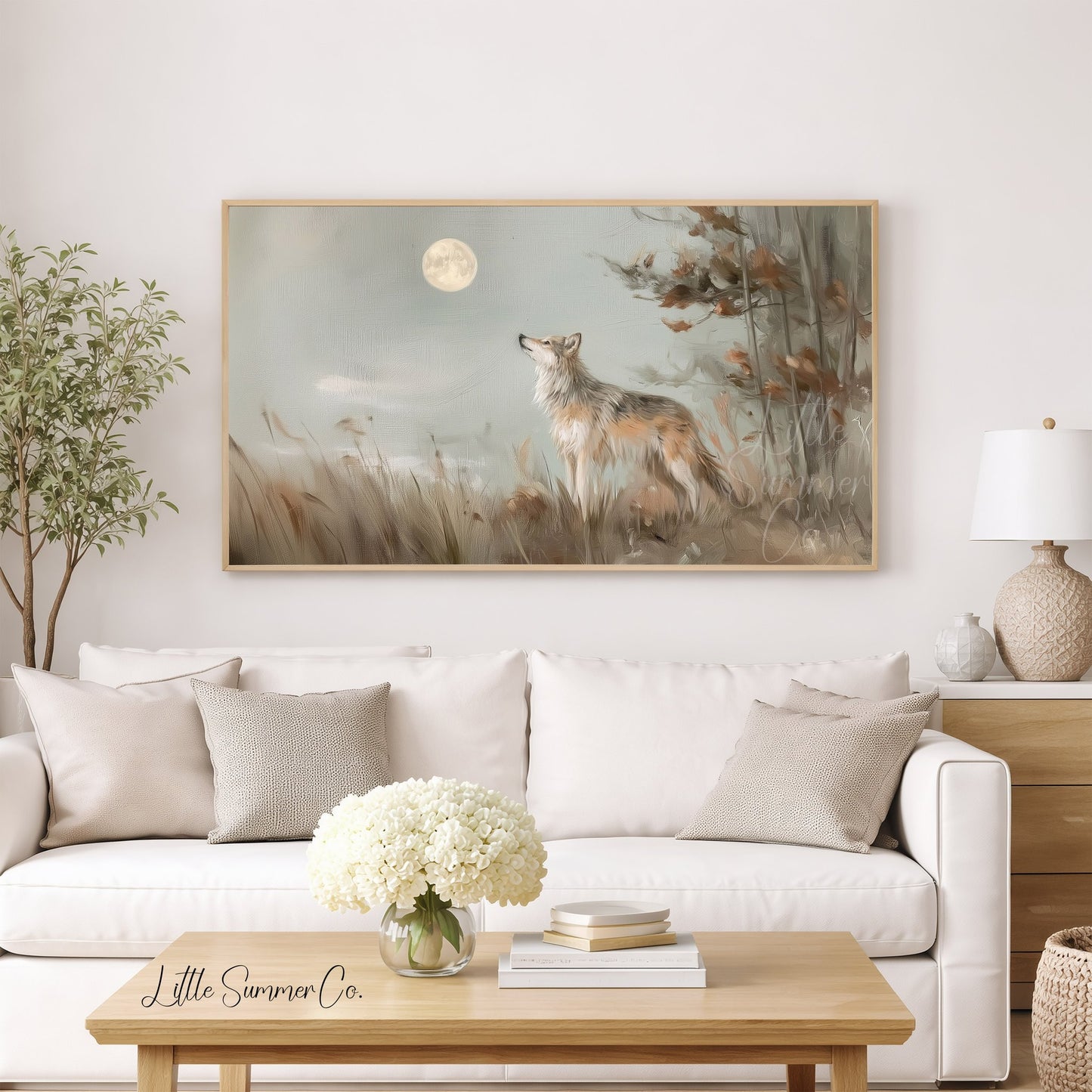 Wolf Under Moon Frame TV Art displayed on a TV
