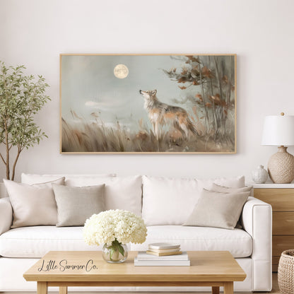 Wolf Under Moon Frame TV Art displayed on a TV