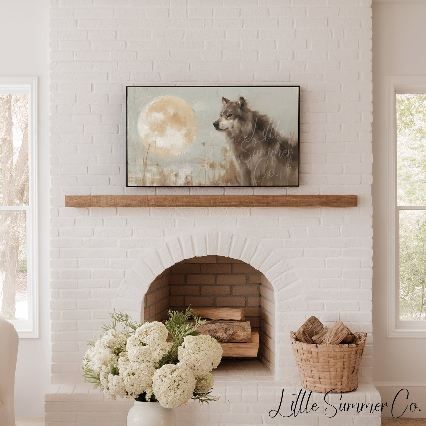 Wolf Moon Frame TV Art displayed on a TV