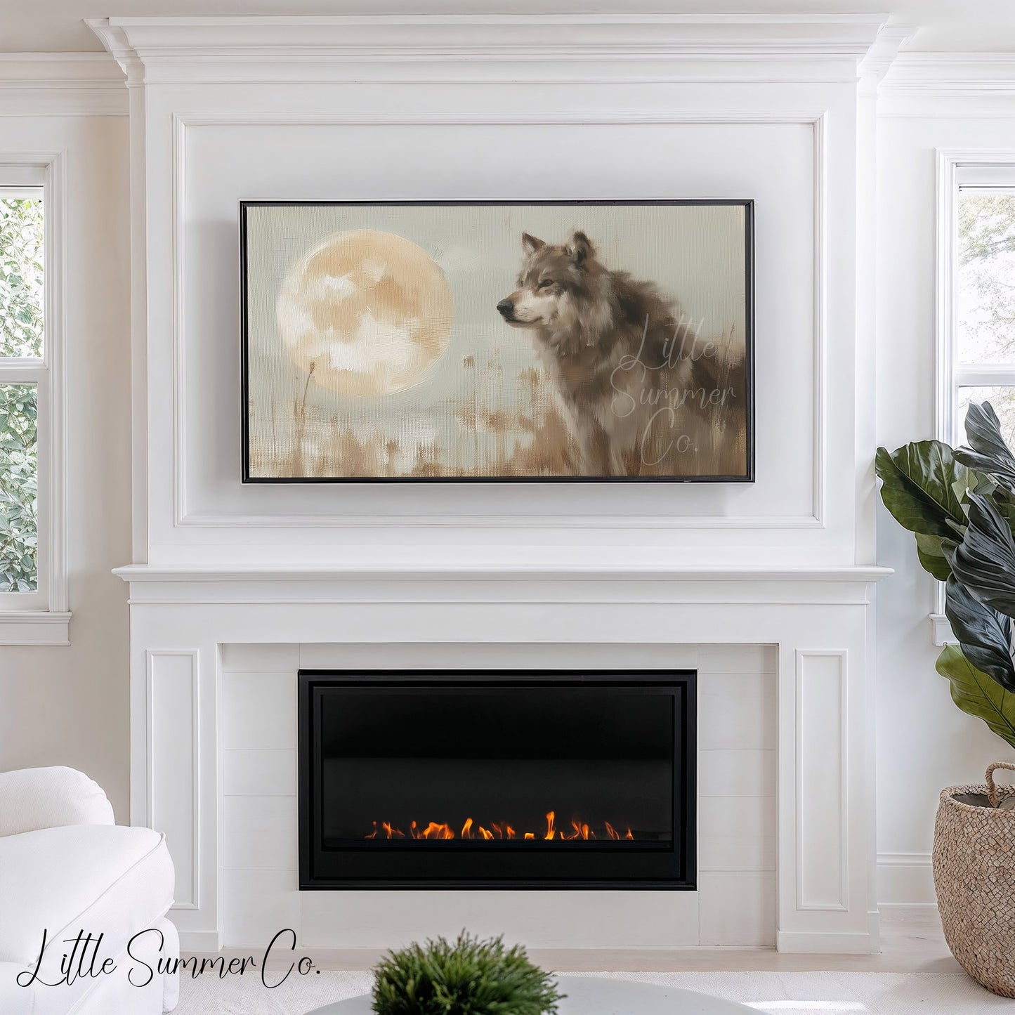 Wolf Moon Frame TV Art displayed on a TV