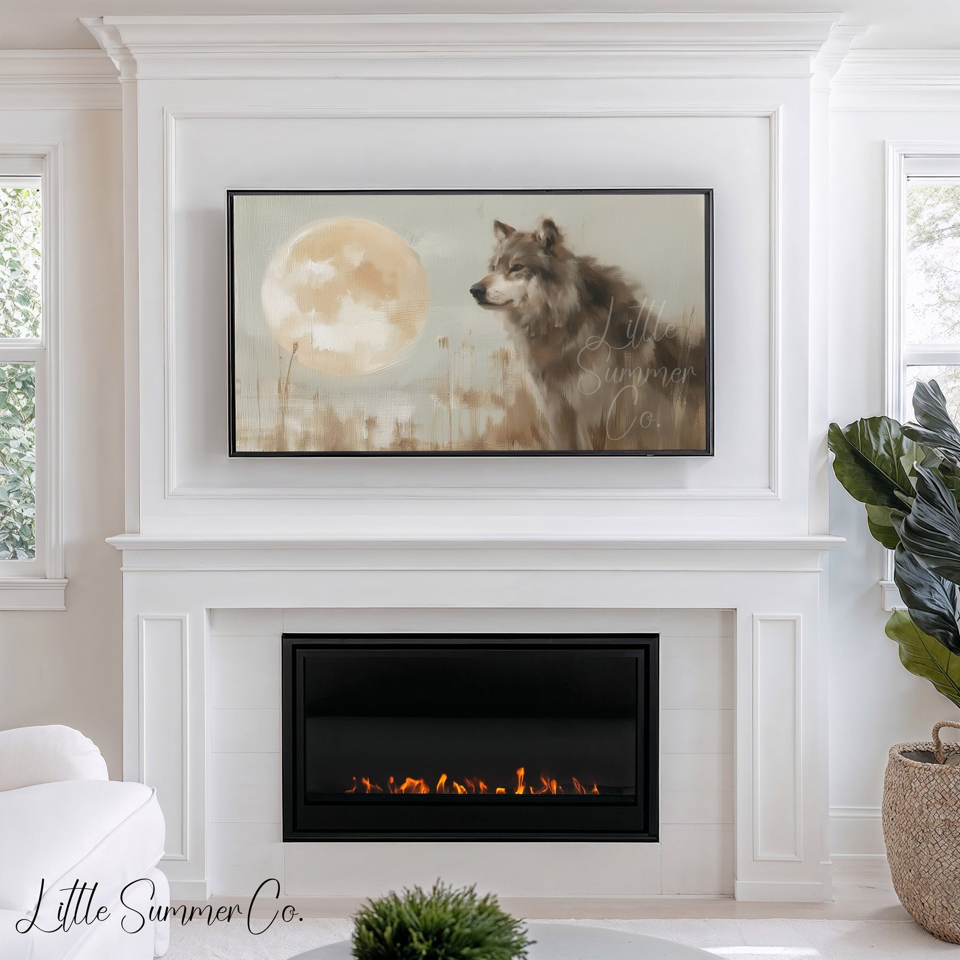 Wolf Moon Frame TV Art displayed on a TV