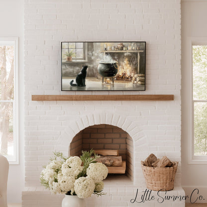 Black Cat Cauldron Frame TV Art displayed on a TV