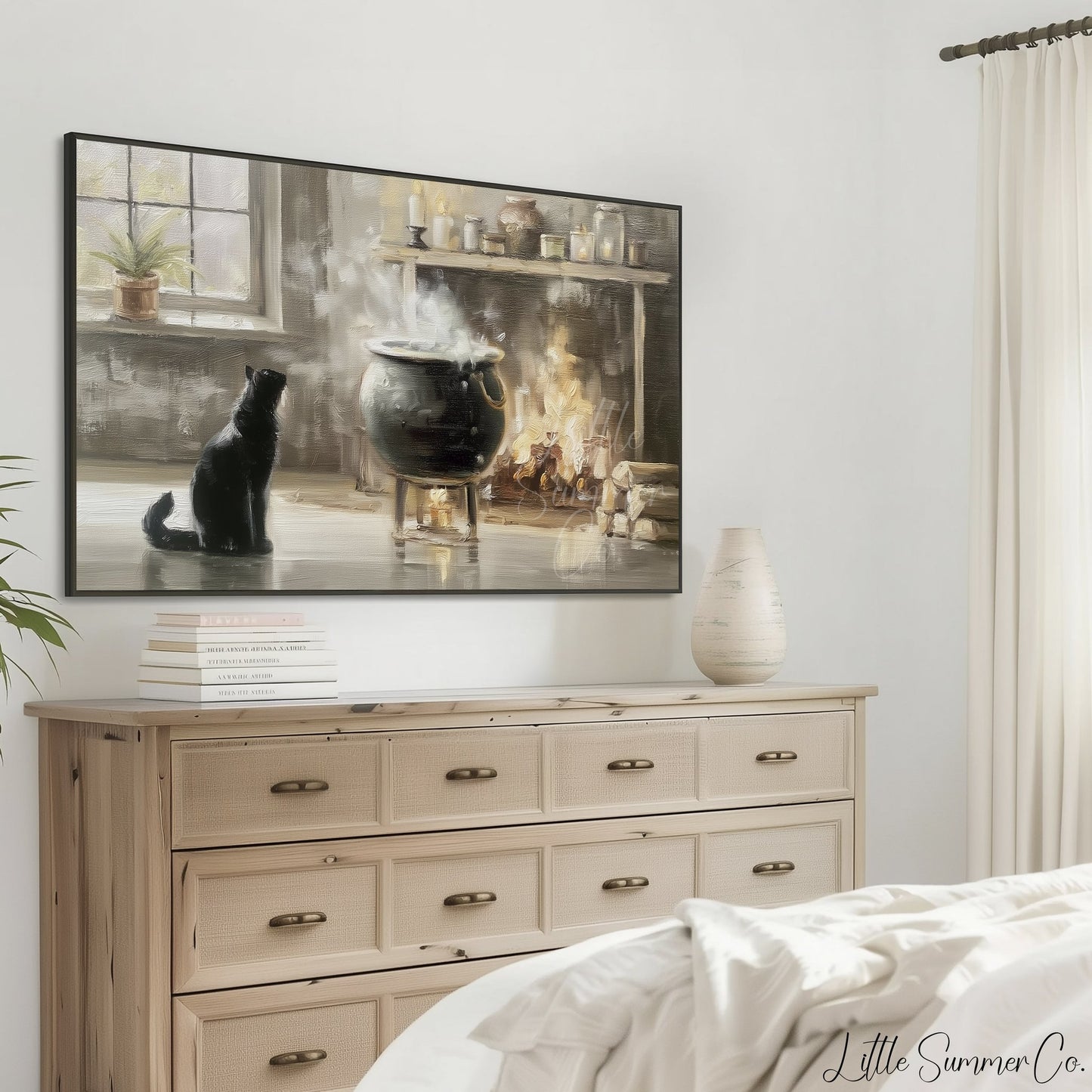 Black Cat Cauldron Frame TV Art displayed on a TV
