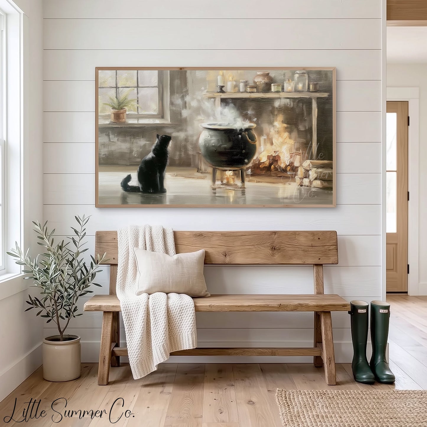 Black Cat Cauldron Frame TV Art displayed on a TV