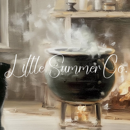 Black Cat Cauldron Frame TV Art displayed on a TV