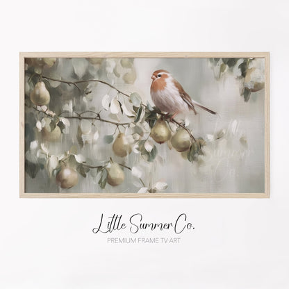 Partridge in a Pear Tree Frame TV Art displayed on a TV