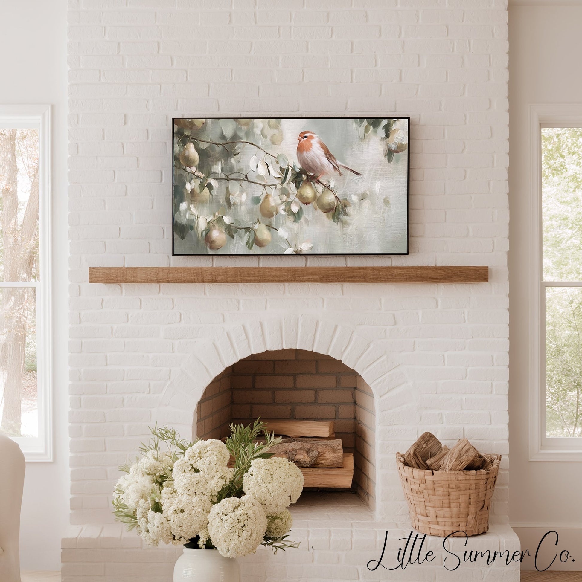 Partridge in a Pear Tree Frame TV Art displayed on a TV