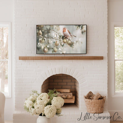 Partridge in a Pear Tree Frame TV Art displayed on a TV