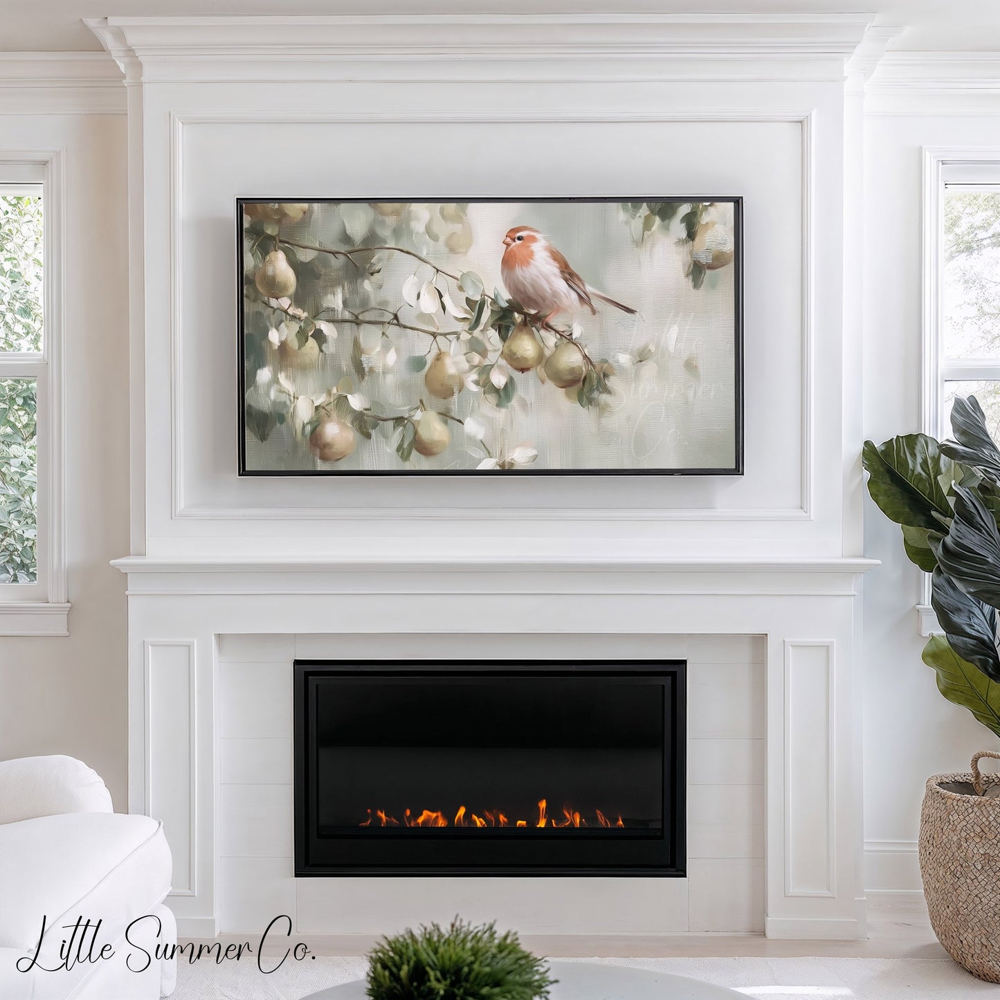 Partridge in a Pear Tree Frame TV Art displayed on a TV