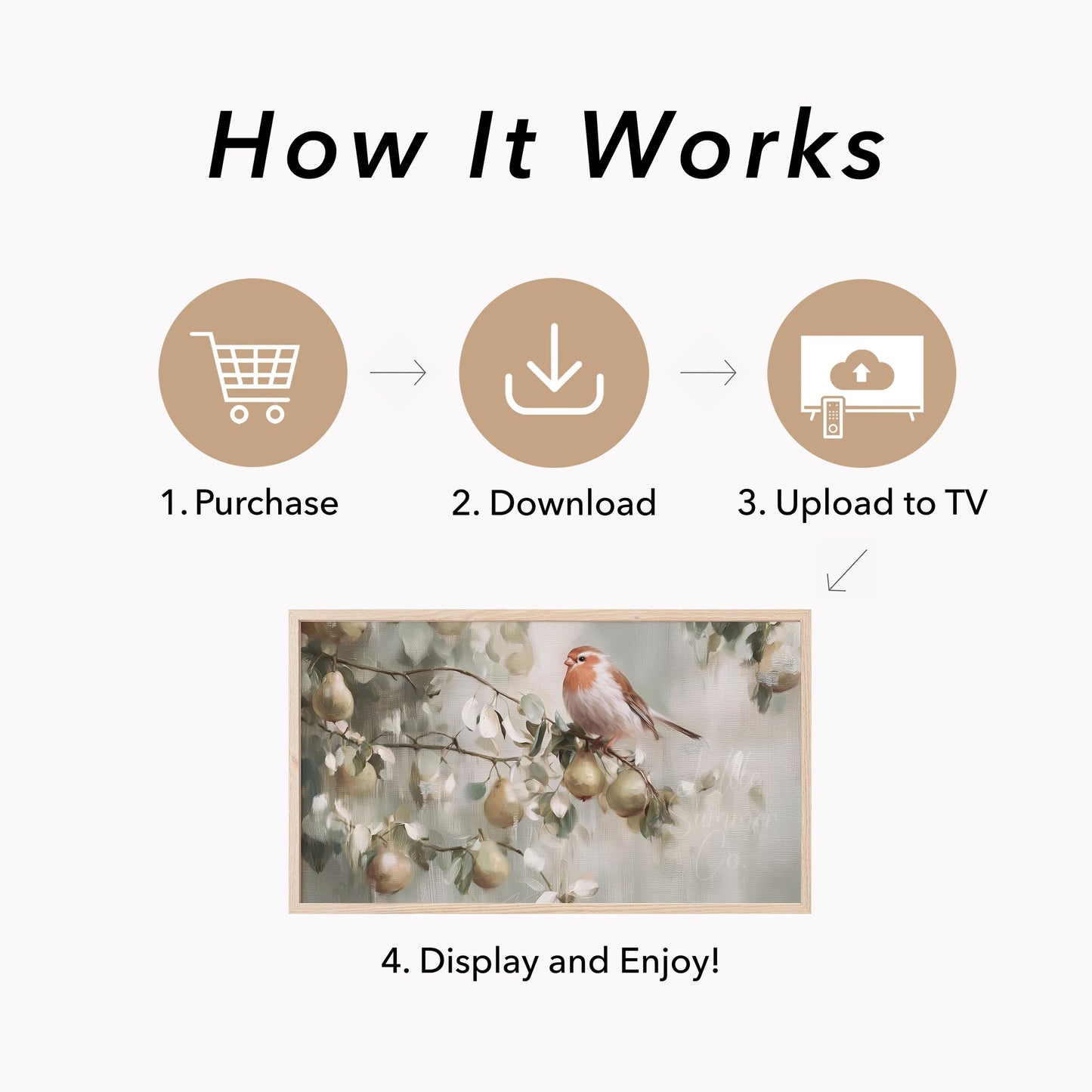 Partridge in a Pear Tree Frame TV Art displayed on a TV