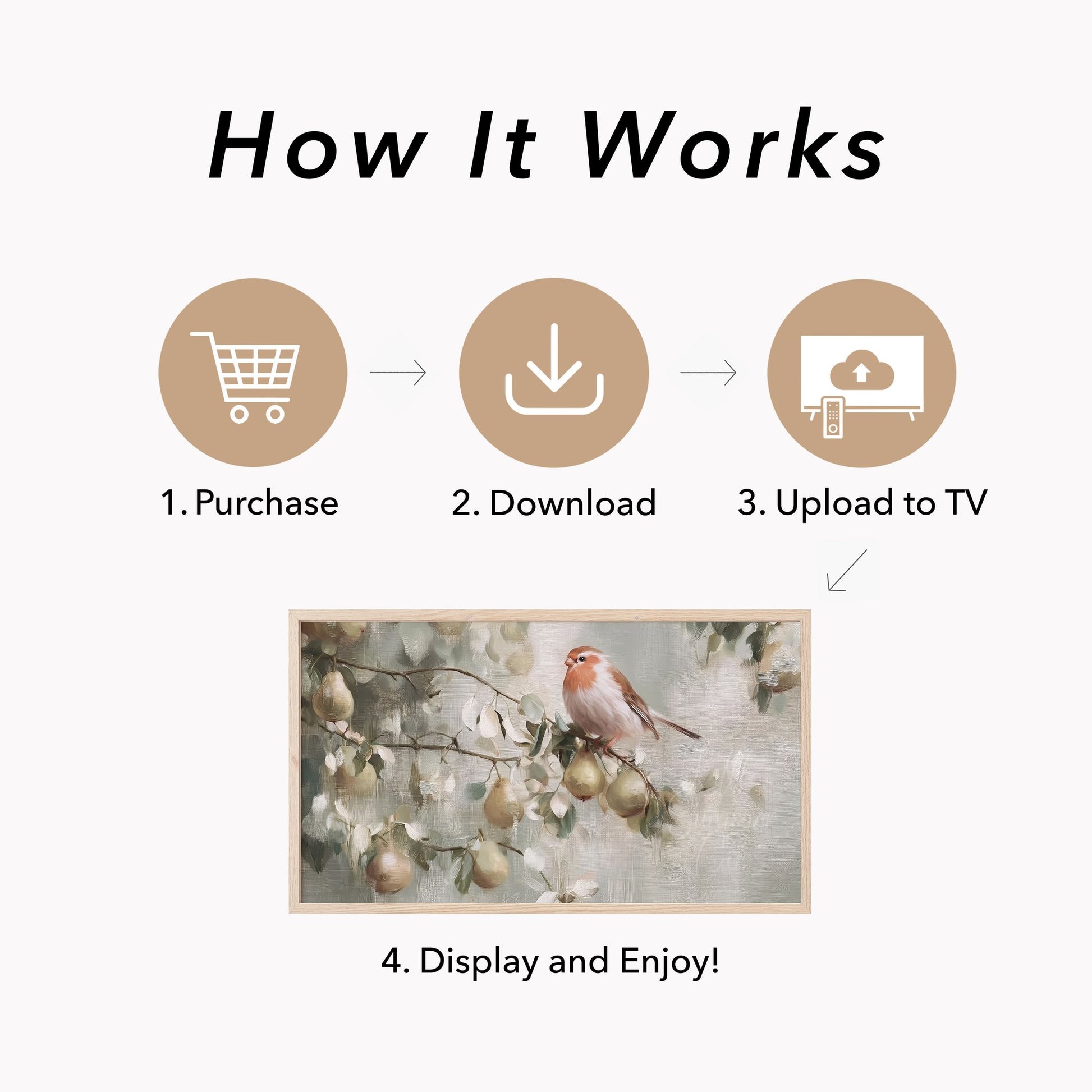 Partridge in a Pear Tree Frame TV Art displayed on a TV