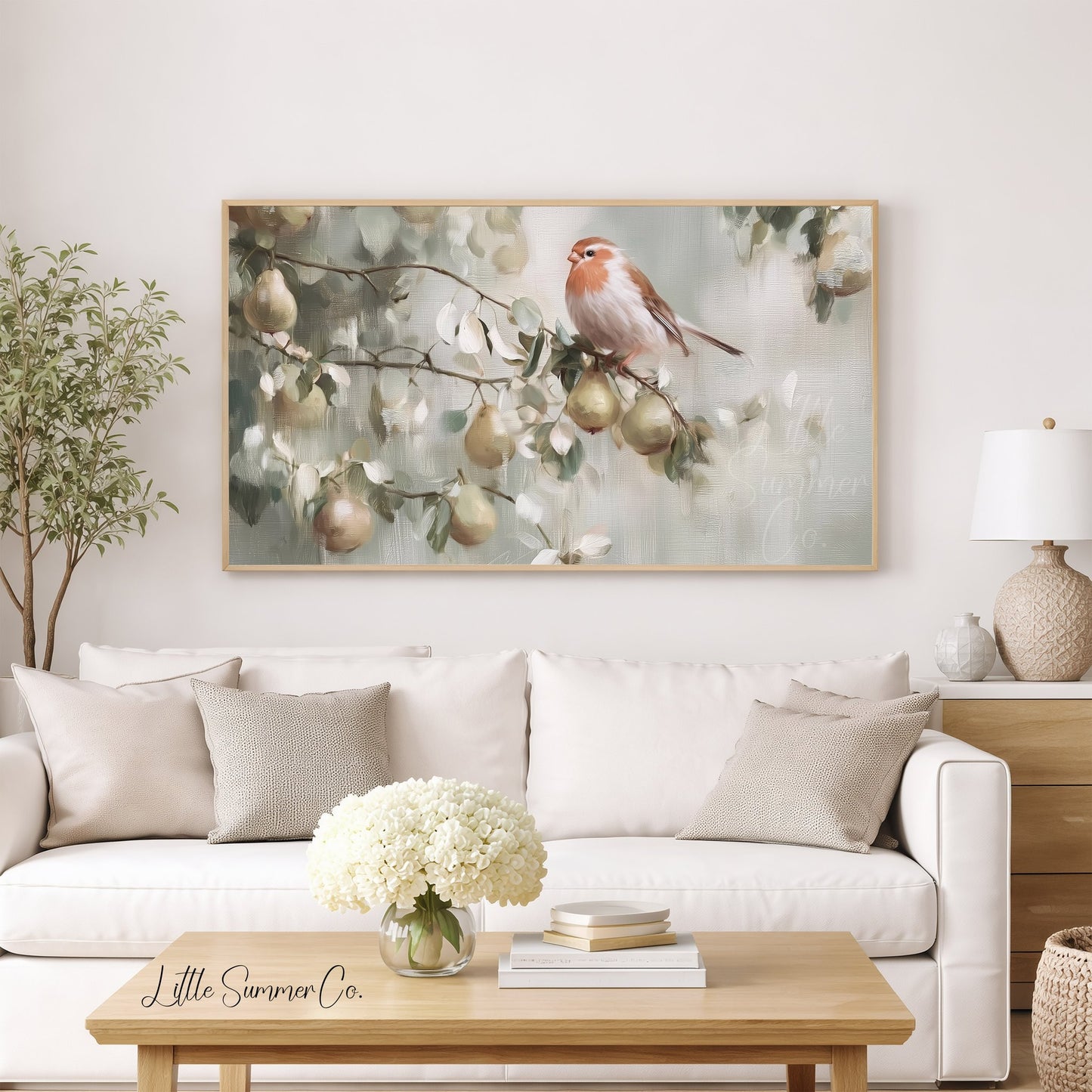 Partridge in a Pear Tree Frame TV Art displayed on a TV